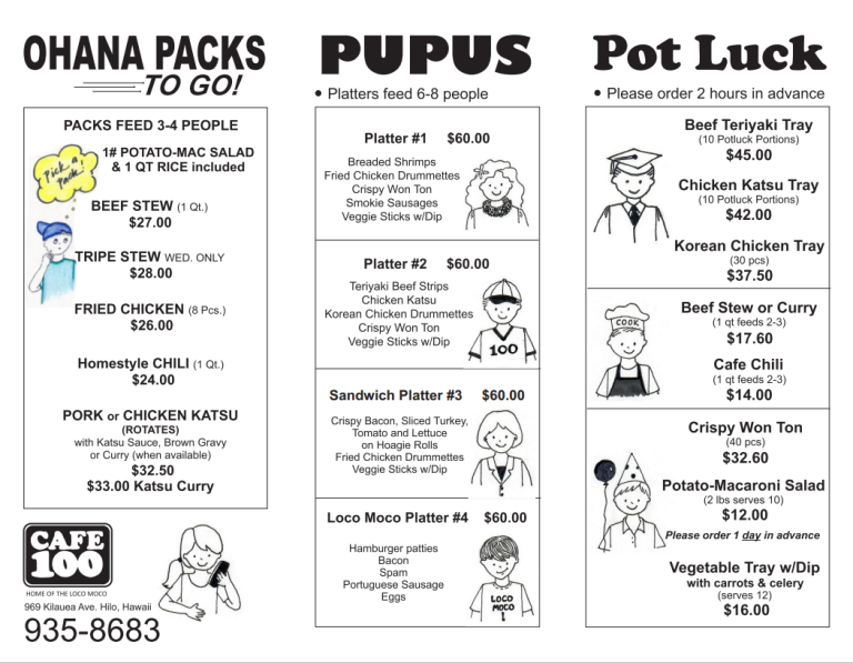 Cafe 100 Pupu Platter & Catering Specials Cafe 100 Hilo, HI